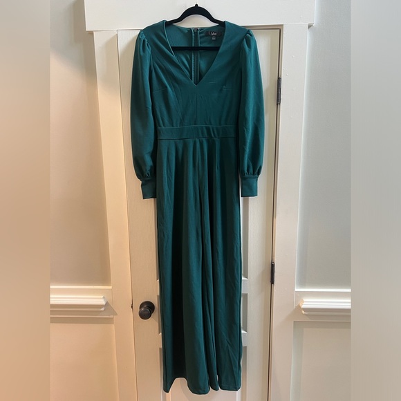 XS Celebrating Romance Emerald Green Long Sleeve Wide-Leg Jumpsuit - Lulus - Picture 7 of 8